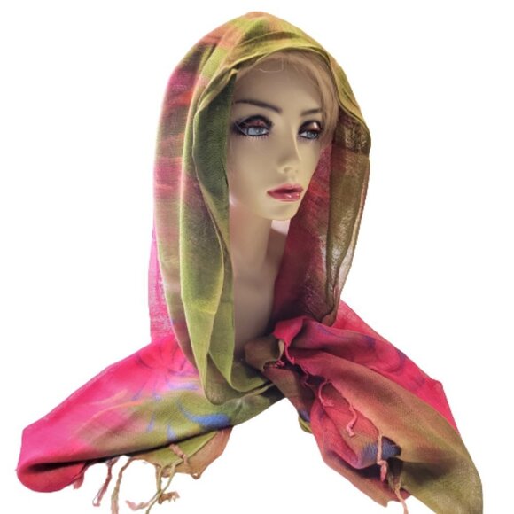 Pink and Green Rectangular Soft Light Scarf - Picture 1 of 9